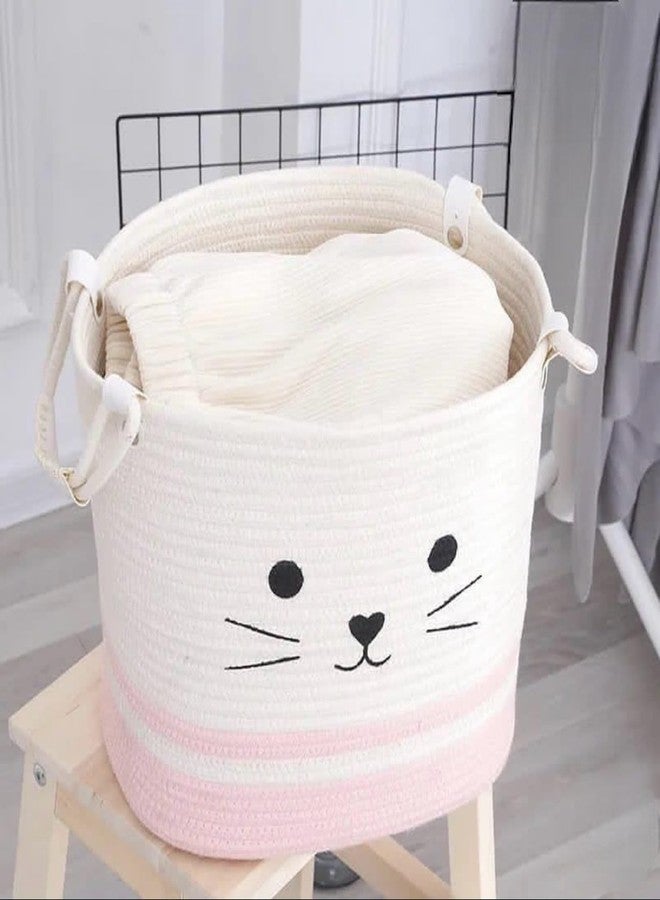 DOLCE CASA Kids Lid Basket With Beautiful Characters - Rope Storage Basket For Baby Diaper, Stuffed Animal Storage Bin Rope Basket For Kids Toy, Baby Laundry Baskets with Lid. (Pink cat) - Image 4